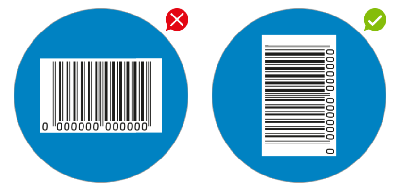 The correct and incorrect way to orientate barcodes.