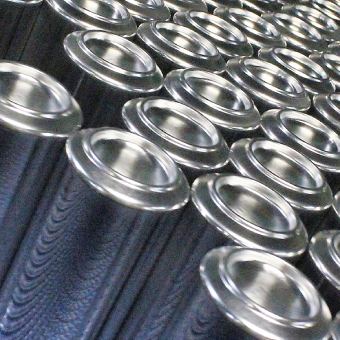 Line-up of metal beverage cans